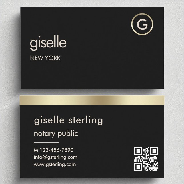 Notary Public Black QR Code Gold Foil Business Card (Creator Uploaded)