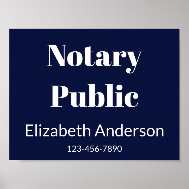 Notary Public Blue Name Phone Number Window Sign (Front)