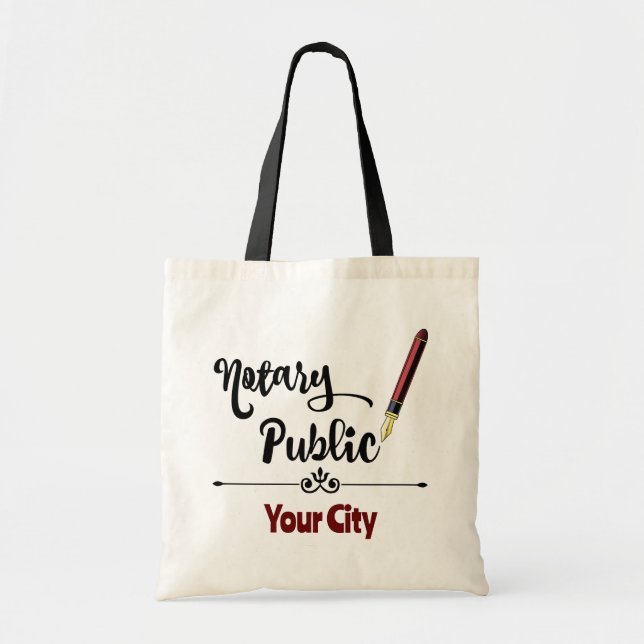 Notary Public Burgundy Ink Pen Customised City Tote Bag (Front)
