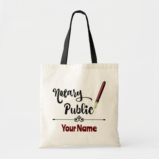 Notary Public Burgundy Ink Pen Customised Name Tote Bag (Front)