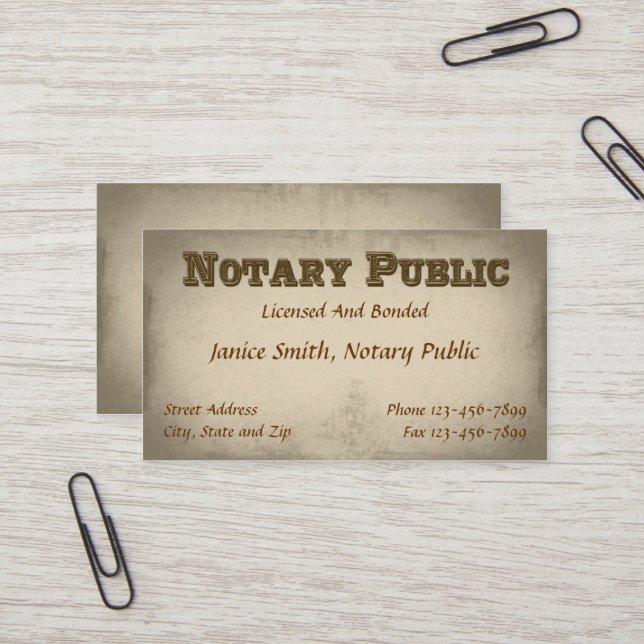 Notary Public Business Card (Front/Back In Situ)
