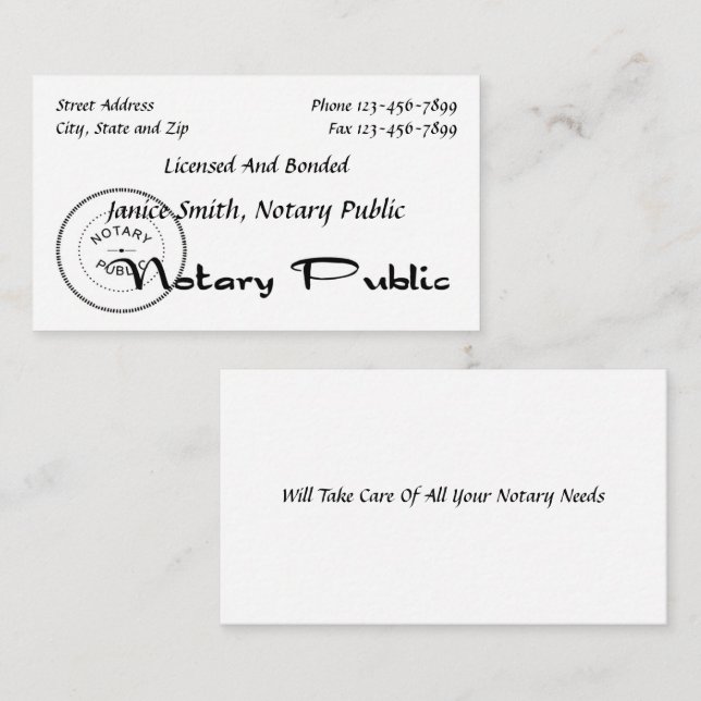 Notary Public Business Card (Front/Back)
