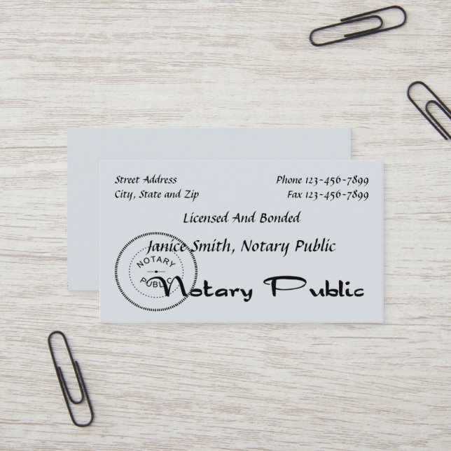 Notary Public Business Card (Front/Back In Situ)