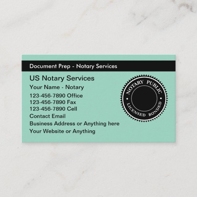 Notary Public Classic Business Cards (Front)