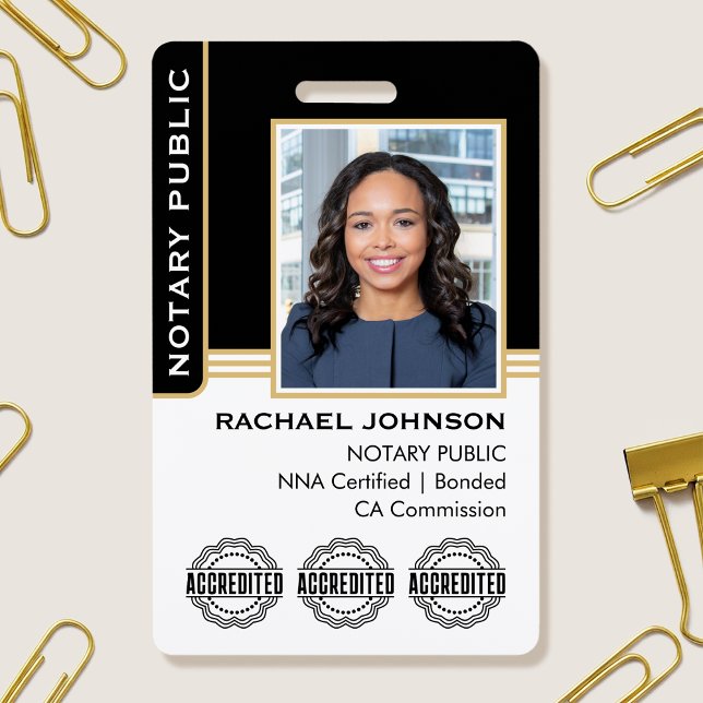 Notary Public Custom Photo Logo ID Black Gold ID Badge (Creator Uploaded)