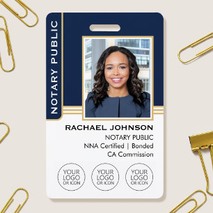 Notary Public Custom Photo Logo ID Navy Gold Badge