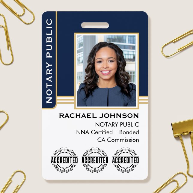 Notary Public Custom Photo Logo ID Navy Gold ID Badge (Creator Uploaded)