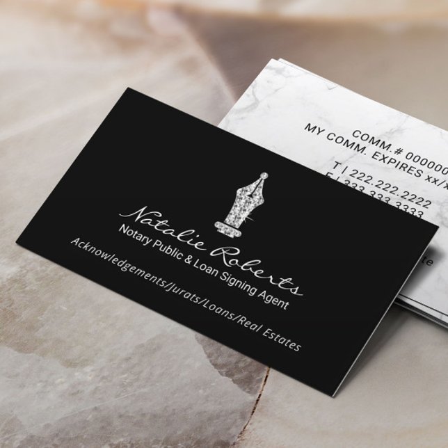 Notary Public Diamond Pen Loan Signing Agent Business Card (Creator Uploaded)