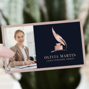 Notary Public Elegant Blush & Navy Professional Business Card