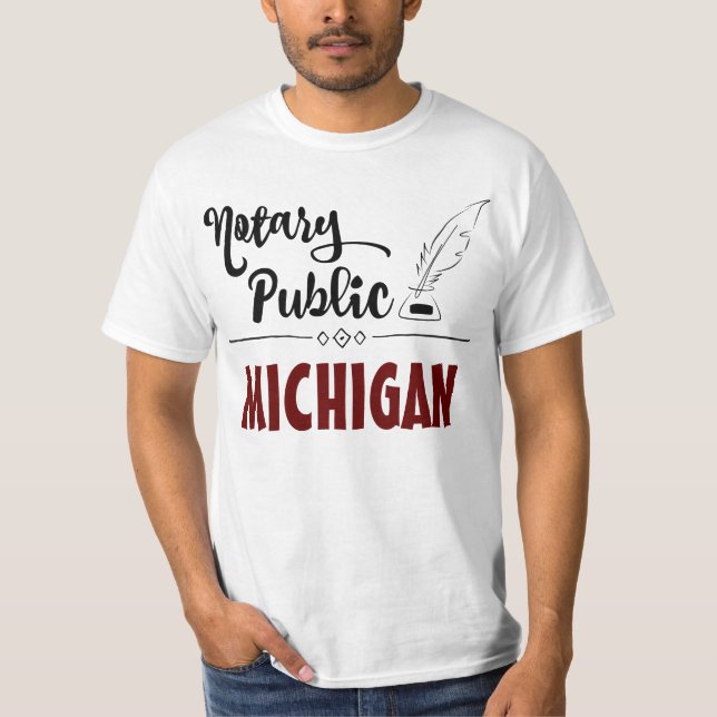 Notary Public Elegant Feather Quill Michigan T-Shirt (Front)