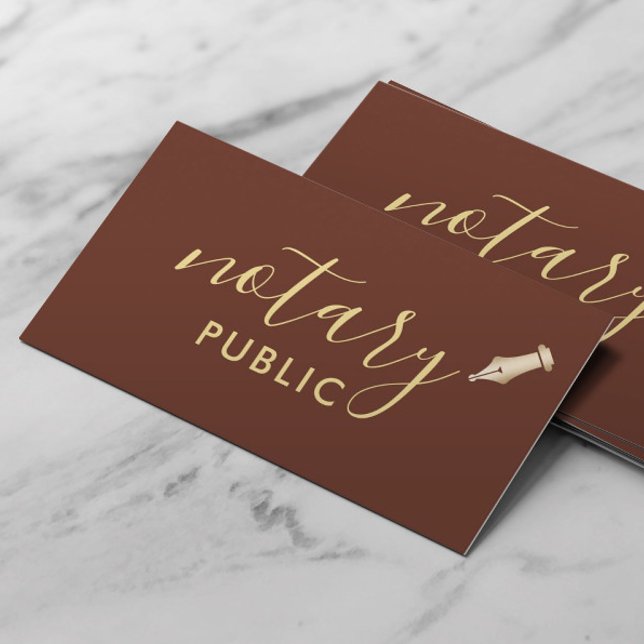 Notary Public Elegant Script Brick Red & Gold  Business Card (Creator Uploaded)