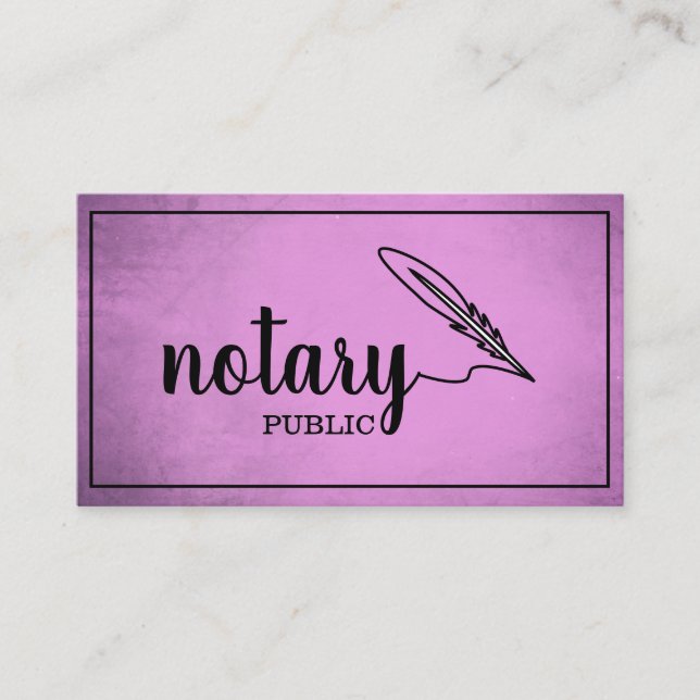Notary Public Elegant Script Plain Black &  White Business Card (Front)