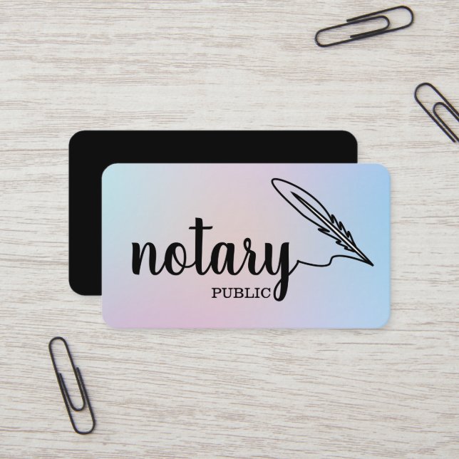 Notary Public Elegant Script Plain Black &  White  Business Card (Front/Back In Situ)