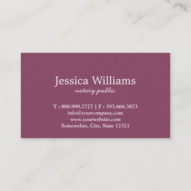 Notary Public Elegant Script Plain Black &  White  Business Card (Back)