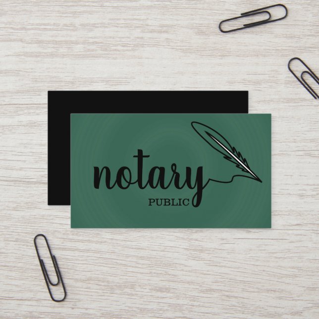 Notary Public Elegant Script Plain Black &  White  Business Card (Front/Back In Situ)