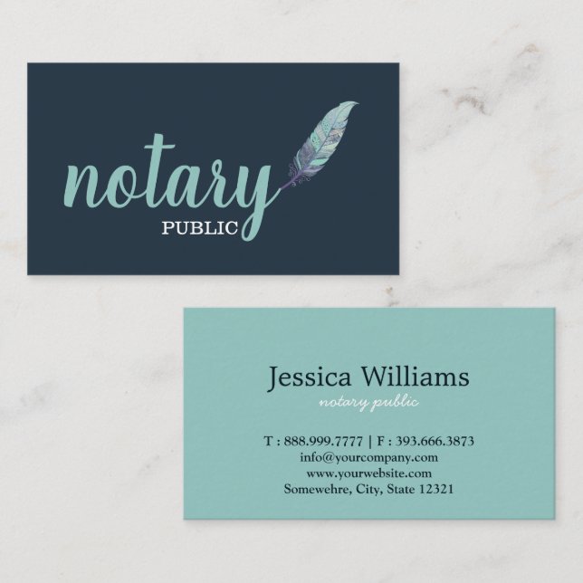 Notary Public Elegant Script Plain Black &  White Business Card (Front/Back)