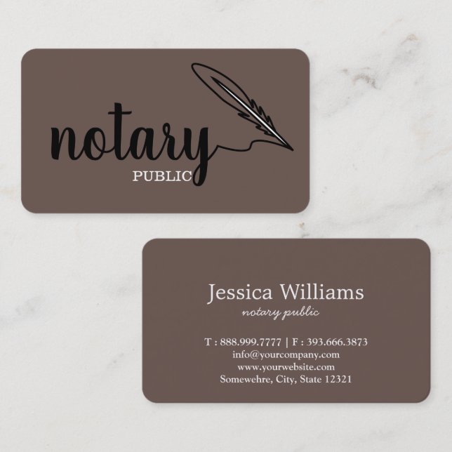Notary Public Elegant Script Plain Black &  White Business Card (Front/Back)