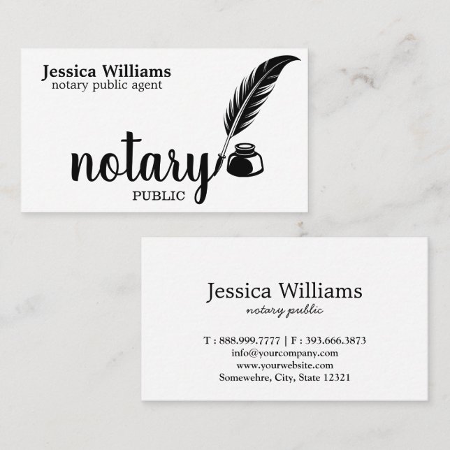Notary Public Elegant Script Plain Business Card (Front/Back)