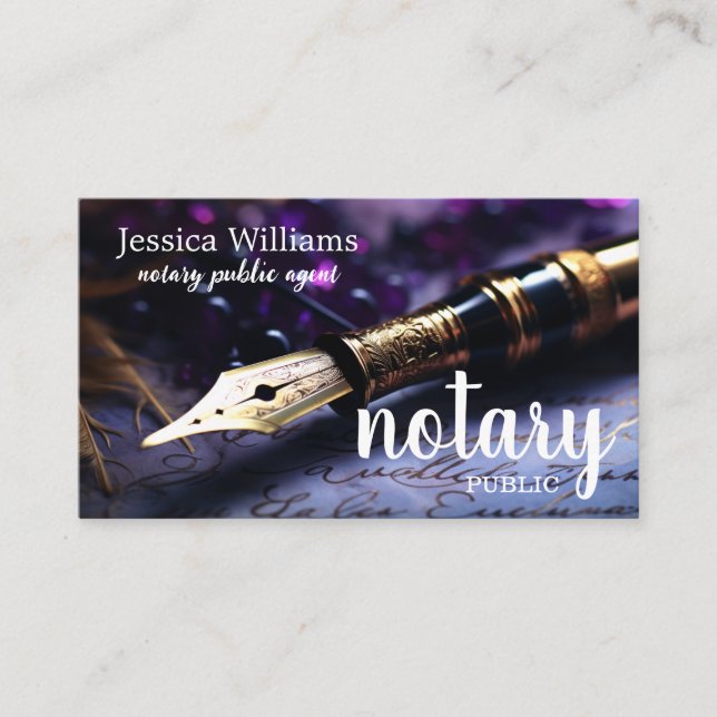 Notary Public Elegant Script Plain Business Card (Front)