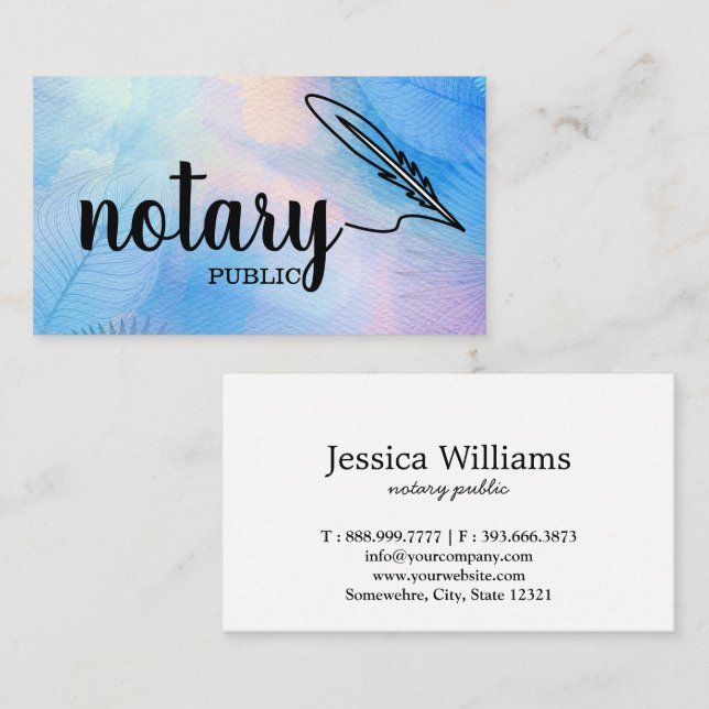 Notary Public Elegant Script Plain Business Card (Front/Back)