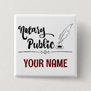 Notary Public Feather Quill Your Name Customised 15 Cm Square Badge