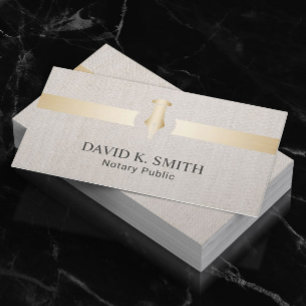 Notary Public Golden Pen Elegant Linen Business Card