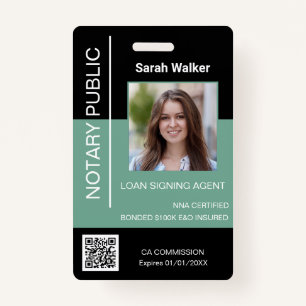 Notary Public ID office worker black mint ID Badge