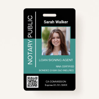 Notary Public ID office worker dusty turquoise ID Badge