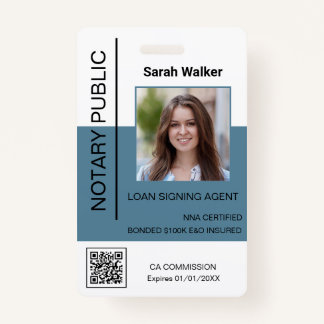 Notary Public ID photo office worker dusty blue ID Badge