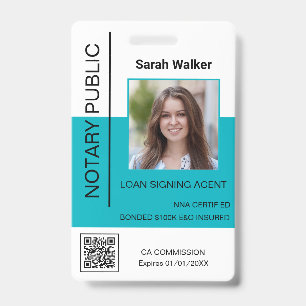 Notary Public ID photo office worker turquoise Badge