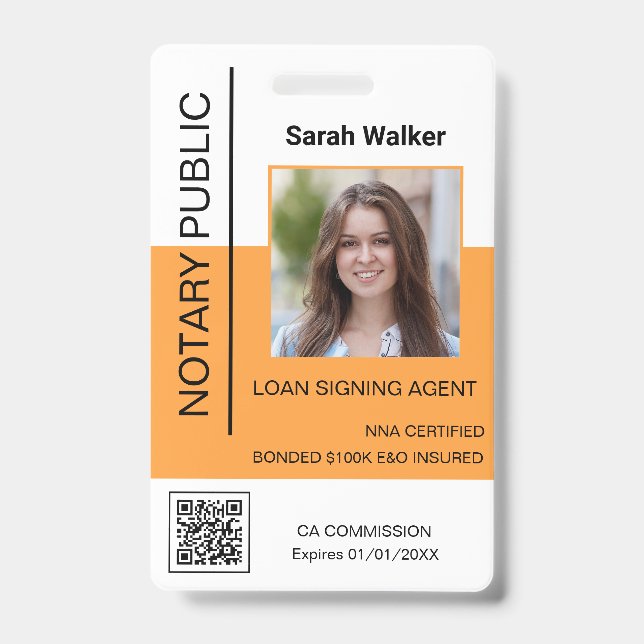 Notary Public ID photo office worker yellow Badge (Front)