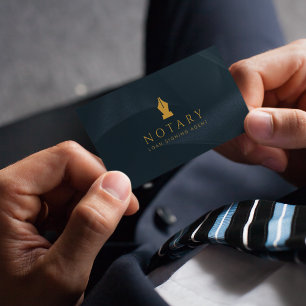 Notary Public Ink Pen Loan Signing Agent Navy  Business Card