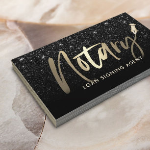 Notary Public Loan Agent Modern Black & Gold Business Card