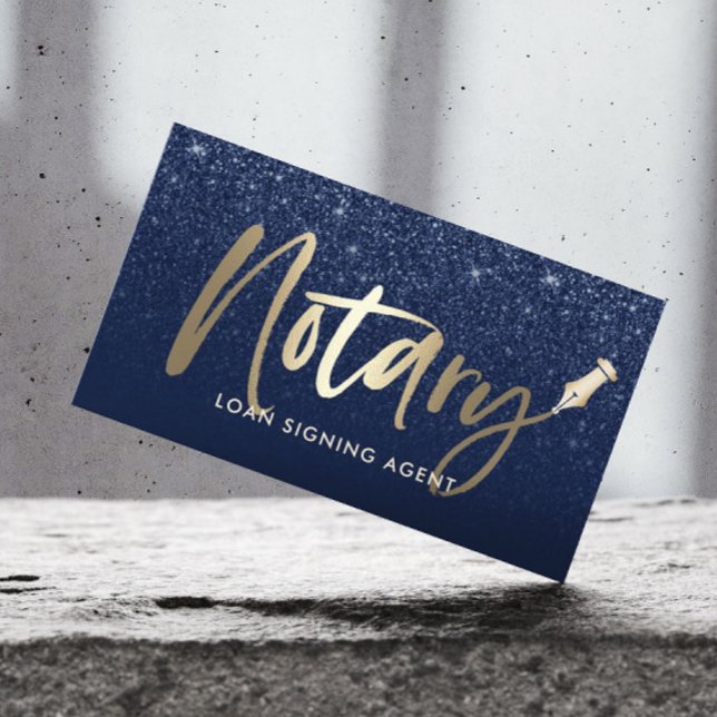 Notary Public Loan Agent Modern Navy & Gold Business Card (Creator Uploaded)