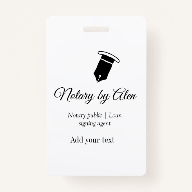Notary public Loan signing agent add name address  ID Badge (Front)
