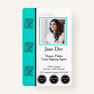 Notary Public Loan Signing Agent Badge with QR ID Badge