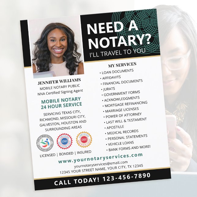 Notary Public Loan Signing Agent Black Editable Flyer (Creator Uploaded)