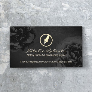 Notary Public Loan Signing Agent Black Floral Business Card