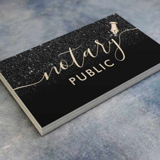Notary Public Loan Signing Agent Black Glitter Business Card (Creator Uploaded)