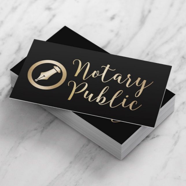 Notary Public Loan Signing Agent Black & Gold Business Card (Creator Uploaded)