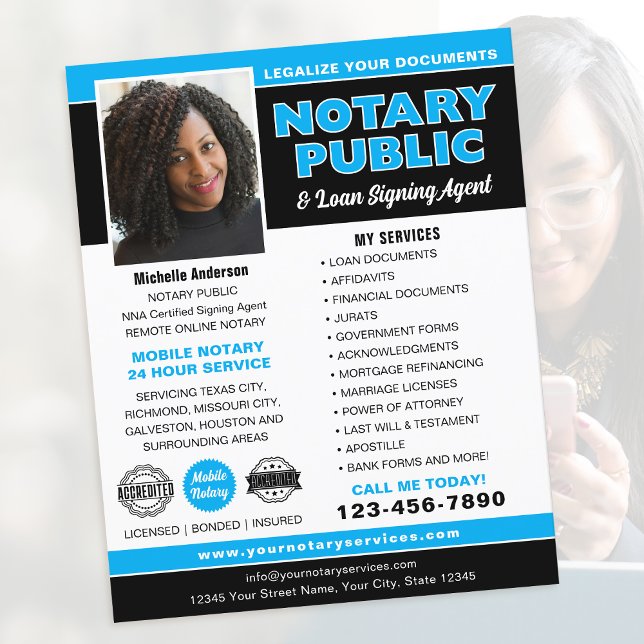 Notary Public Loan Signing Agent Blue Editable Flyer (Creator Uploaded)