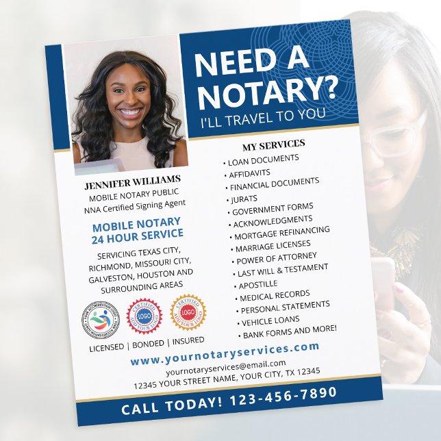 Notary Public Loan Signing Agent Blue Editable Flyer (Creator Uploaded)