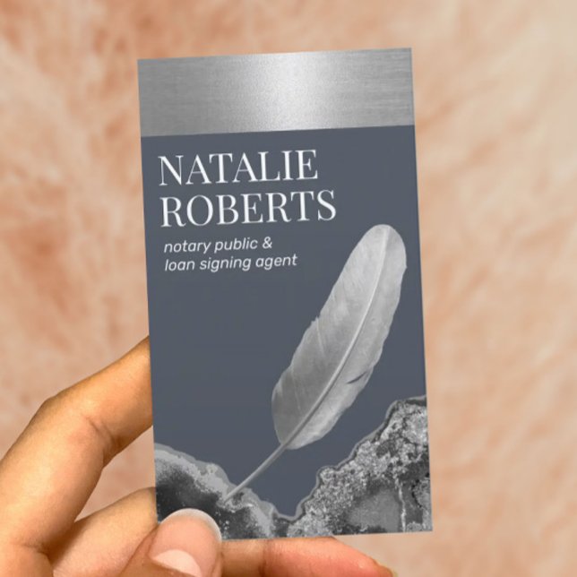 Notary Public Loan Signing Agent Blue Silver Agate Business Card (Creator Uploaded)