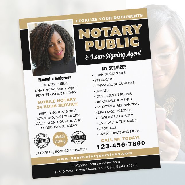 Notary Public Loan Signing Agent Gold Editable Flyer (Creator Uploaded)