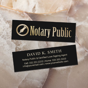 Notary Public Loan Signing Agent Gold Pen Logo Mini Business Card