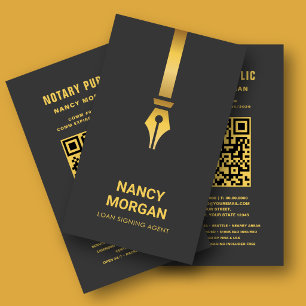 Notary Public Loan Signing Agent Gold Pen Qr Code Business Card