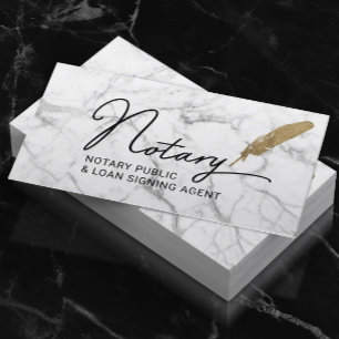 Notary Public Loan Signing Agent Gold Quill Marble Business Card