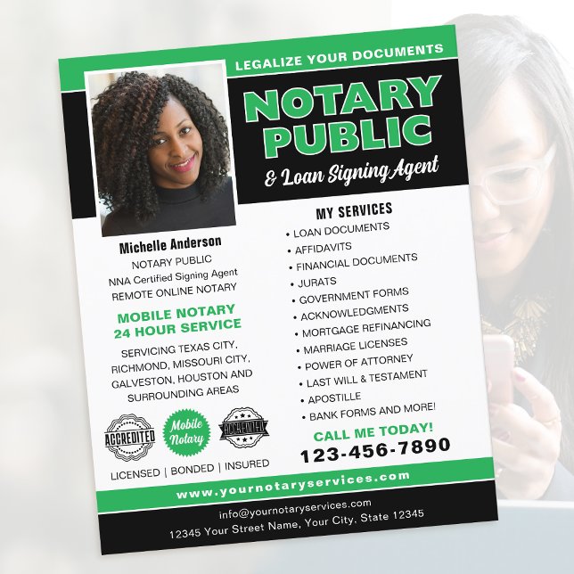 Notary Public Loan Signing Agent Green Editable Flyer (Creator Uploaded)