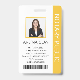 Notary Public Loan Signing Agent ID Badge Yellow