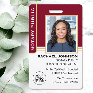 Notary Public Loan Signing Agent ID Burgundy Gold Badge